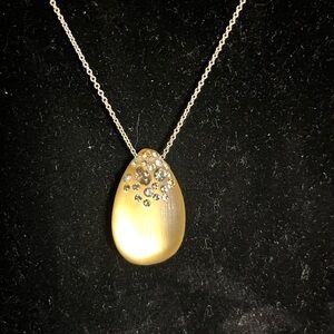 Vintage Alexis Bittar Lucite Teardrop Pendant Necklace Swarovski Crystal Accents